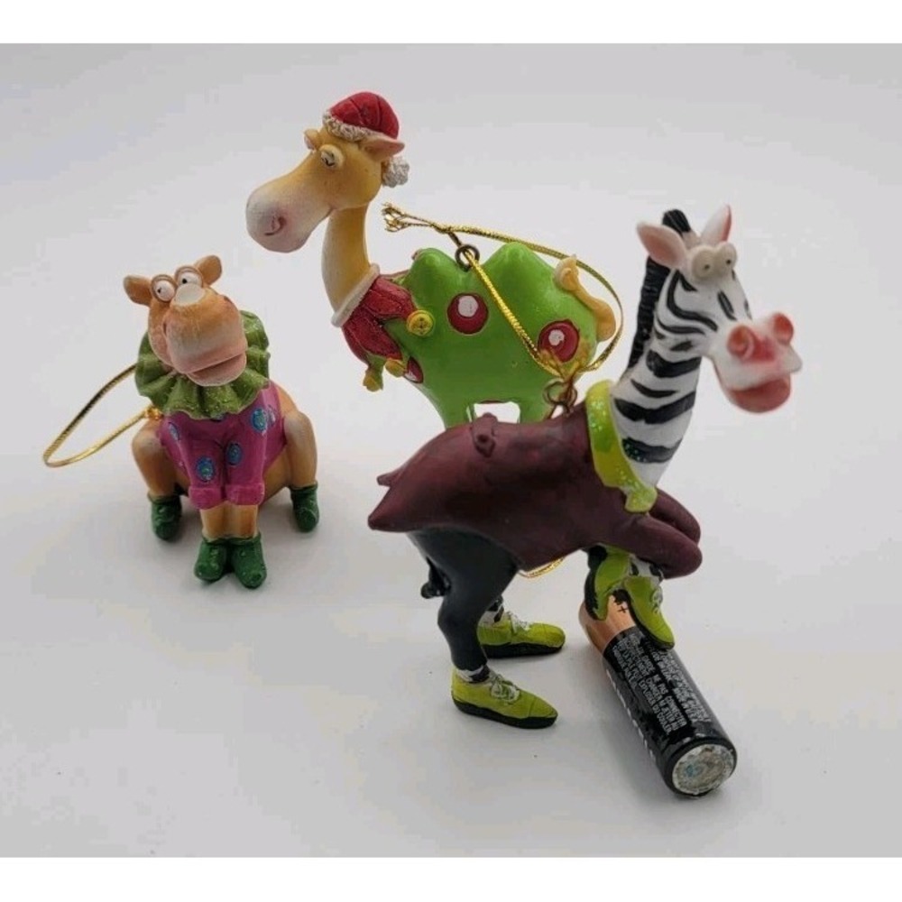 Assorted (3) Christmas Ornaments Zebra Camel Hippo‎